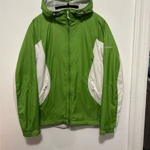Columbia Green and White Raincoat with Water-Resistant Fabric